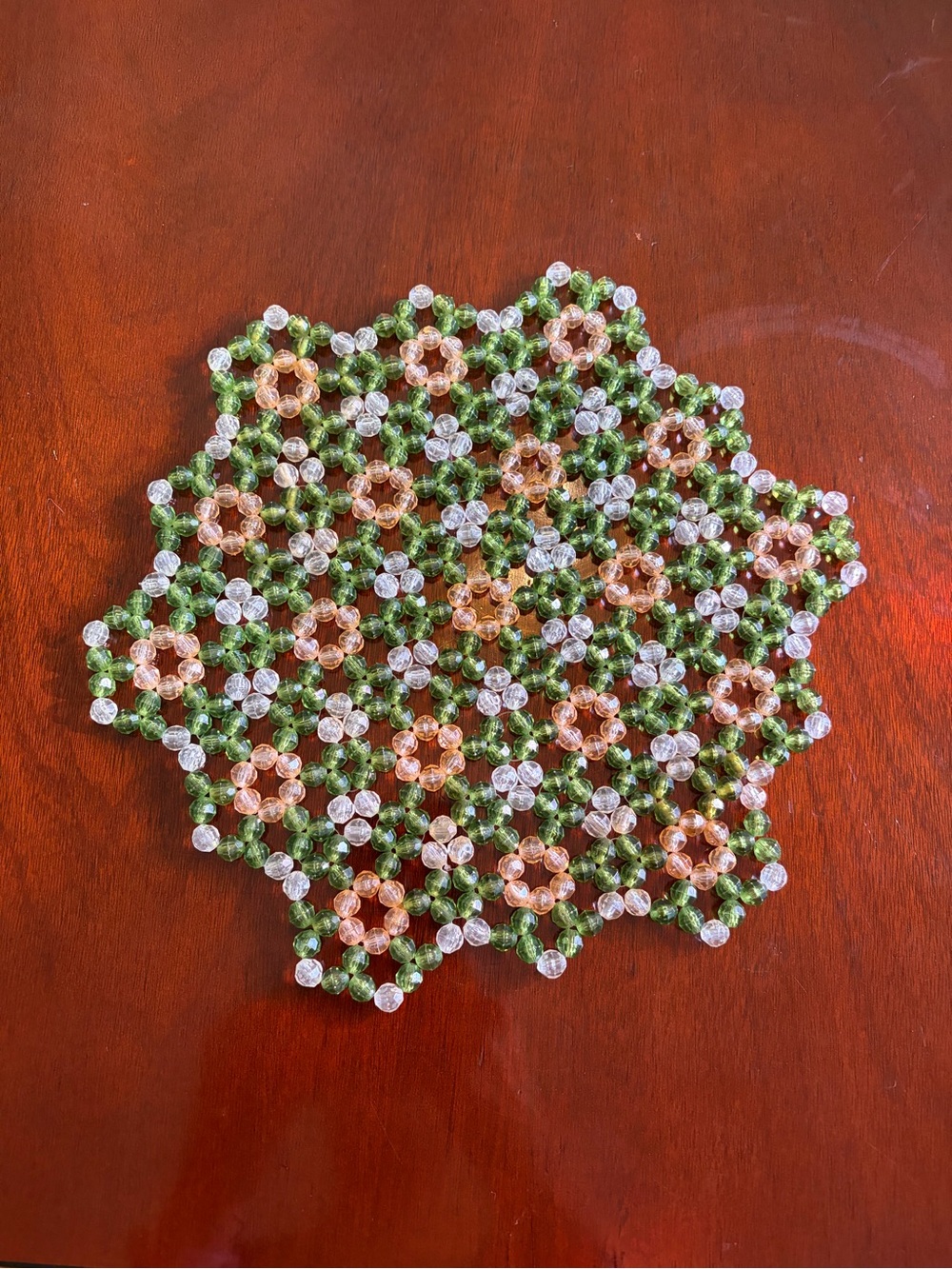 Handmade Beaded Wall Accent in Green, Pink, and Clear